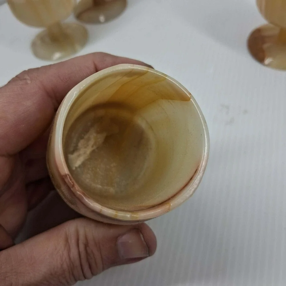 Vintage‎ Natural Banded Onyx Marble Mini Goblet Cordial Shot Glass Set of 4